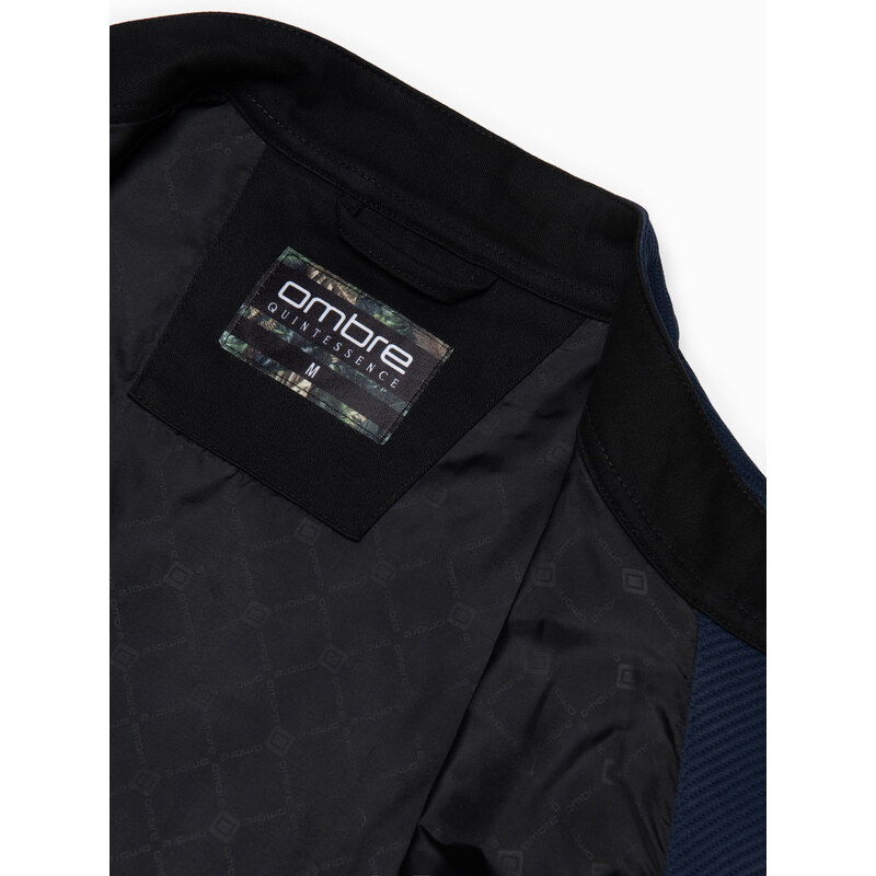 Ombre Clothing Pánska bunda BIKER zo štruktúrovanej tkaniny - tmavomodrá V3 OM-JANP-0138