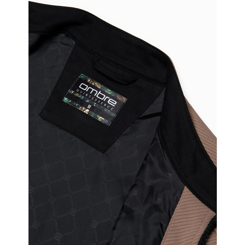 Ombre Clothing Pánska bunda BIKER zo štruktúrovanej tkaniny - svetlohnedá V4 OM-JANP-0138