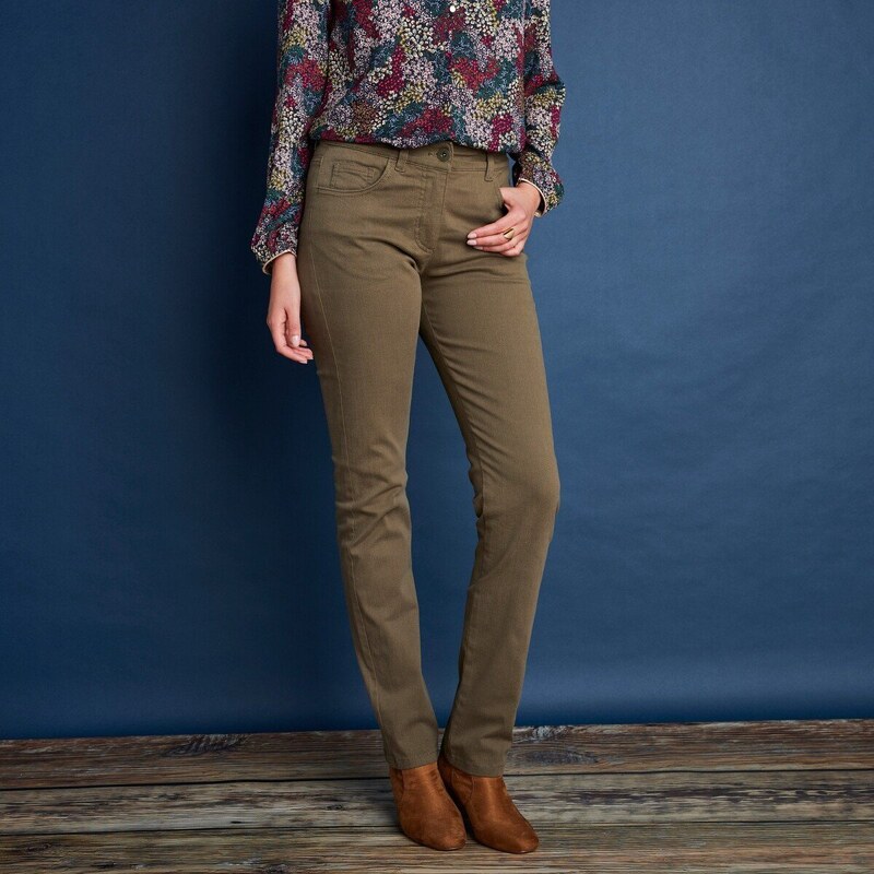 Rovné zoštíhľovacie nohavice, nižšia postava olivová 036 Blancheporte 61423289