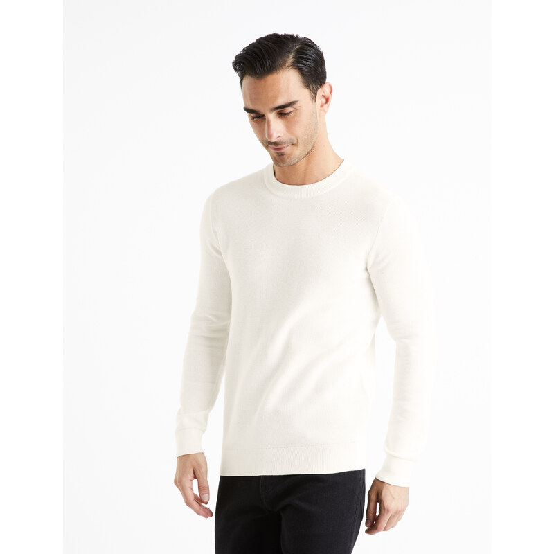 Krémový pánsky basic sveter Celio Bepic 50566942