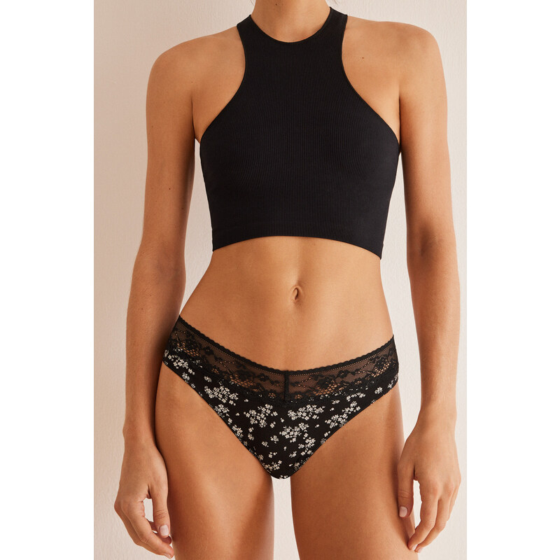 womensecret Kvetinové nohavičky z bavlny a čipky 48669875