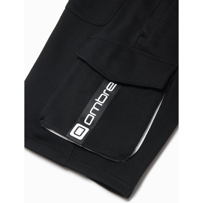 Ombre Clothing Pánske šortky s cargo vreckami - čierne V3 OM-SRSK-0106
