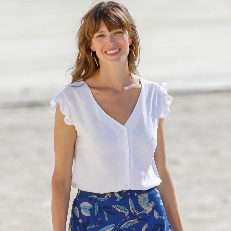 Blúzka s gombíkmi a výšivkou biela 050 Blancheporte 48125989