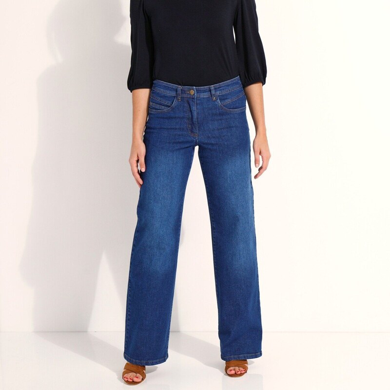 Široké nohavice z denimu s 5 vreckami modrá 040 Blancheporte 48125852
