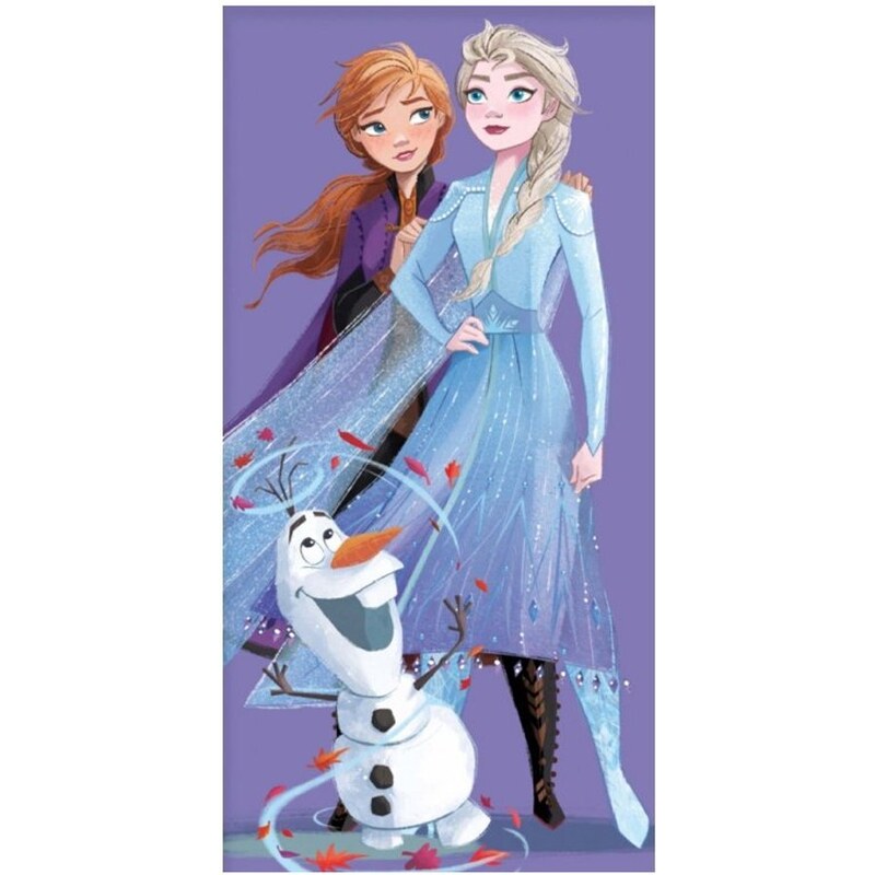 Carbotex Bavlnená plážová osuška Ľadové kráľovstvo - Frozen - motív Anna a Elsa s Olafem - 100% bavlna - 70 x 140 cm