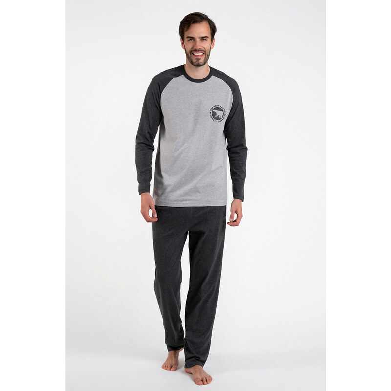 Italian Fashion Pánske bavlnené pyžamo Morten šedé, Farba šedá 48726947