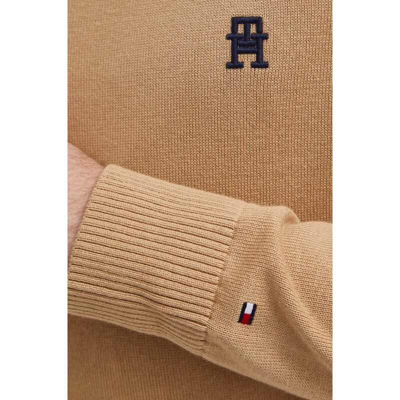 Bavlnený sveter Tommy Hilfiger béžová farba, tenký, MW0MW34687