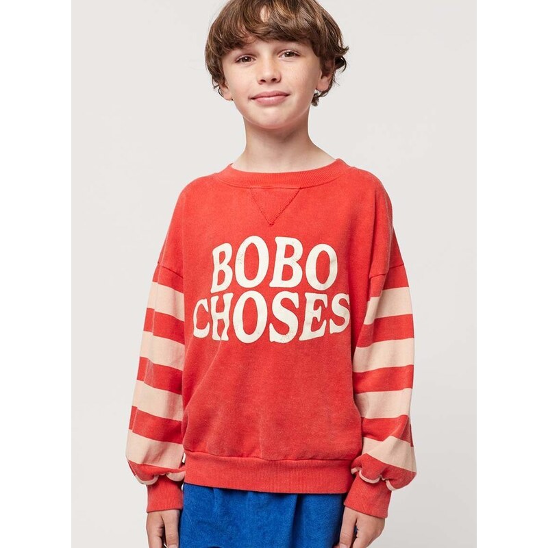 Detská bavlnená mikina Bobo Choses červená farba, vzorovaná