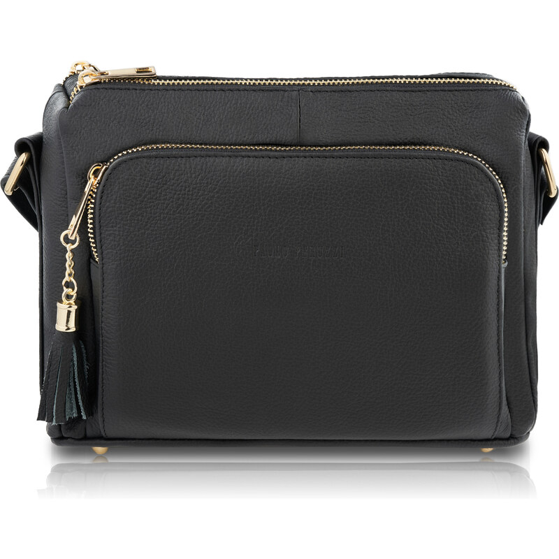 PAOLO PERUZZI Dámska kožená kabelka cez rameno Z-55-BLZ | čierna Z-55 48749883