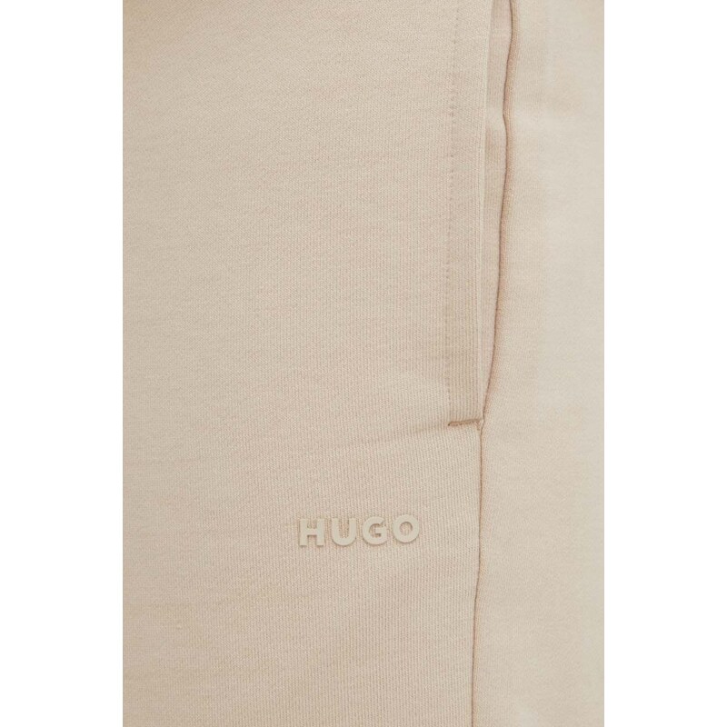 Bavlnené tepláky HUGO béžová farba, jednofarebné, 50489617