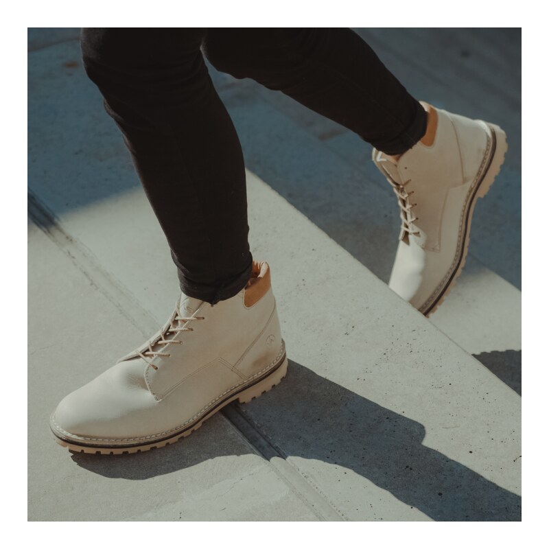 Vasky Hillside Vanilla - Pánske kožené členkové topánky béžové, ručná výroba jesenné / zimné topánky