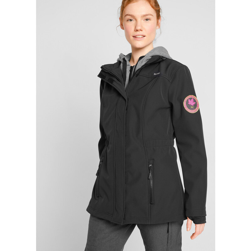 bonprix Soft-shell bunda 2 v 1, dlhá, odolná voči vode, farba čierna 44815446
