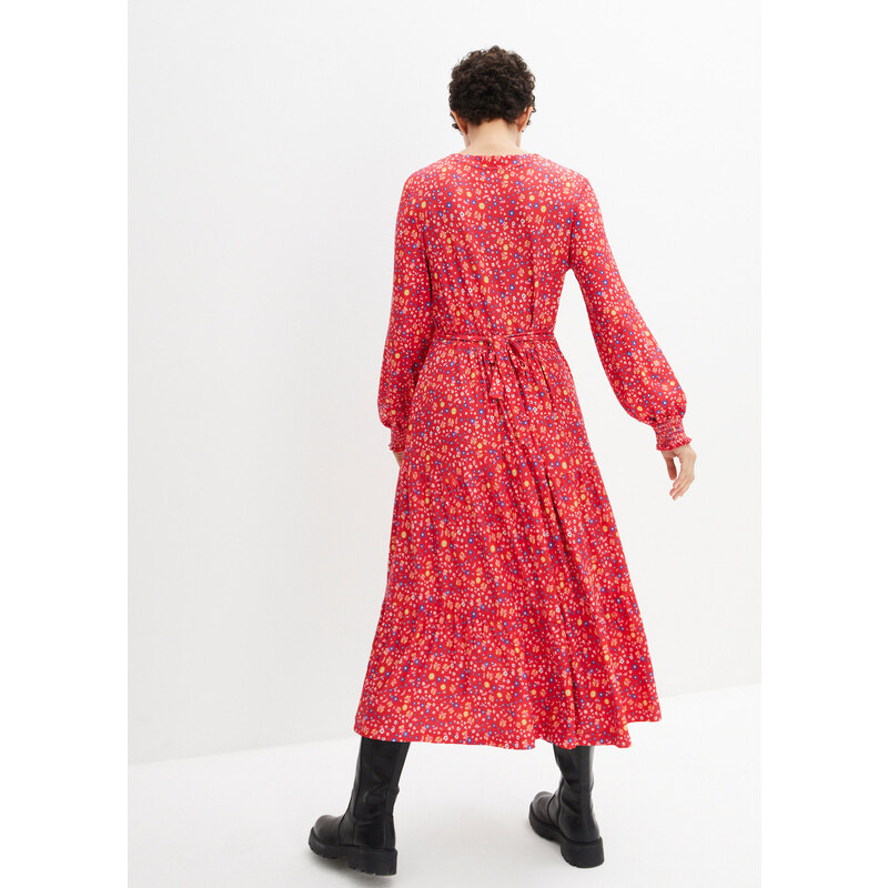 bonprix Džersejové šaty z viskózy so šnúrkou, stredná dĺžka, farba červená