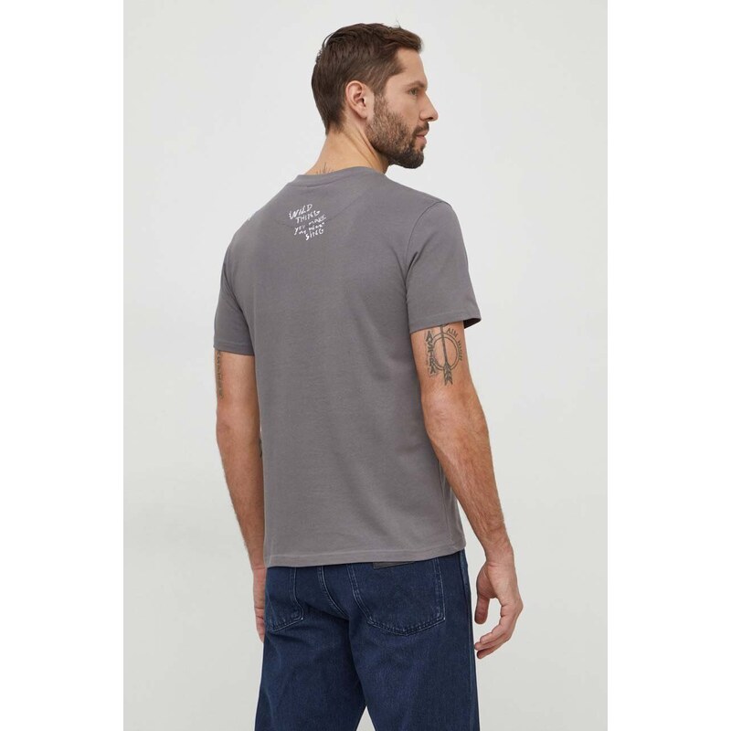 Bavlnené tričko Desigual pánsky, šedá farba, s potlačou, 24SMTK25