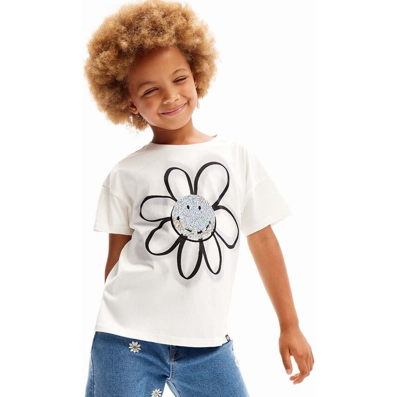 Detské bavlnené tričko Desigual biela farba