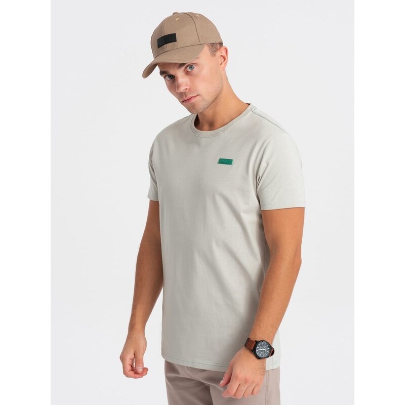 Ombre Clothing Jedinečné svetlo šedé bavlnené tričko s nášivkou V2 49033059