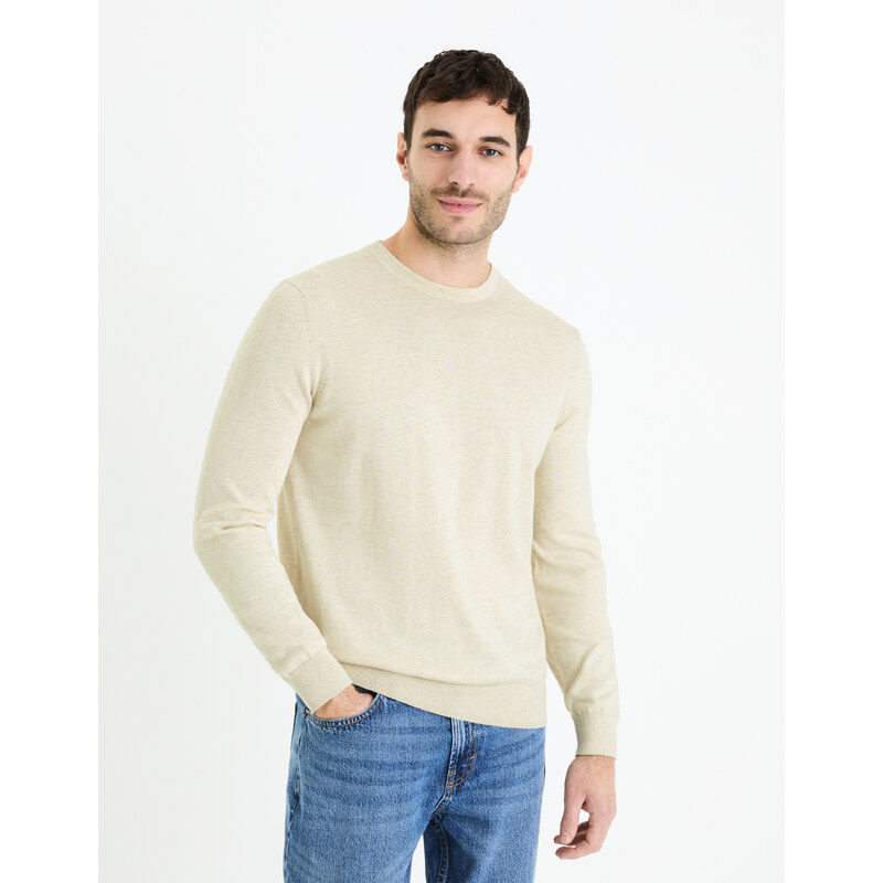 Krémový pánsky basic sveter Celio Decoton 50598021