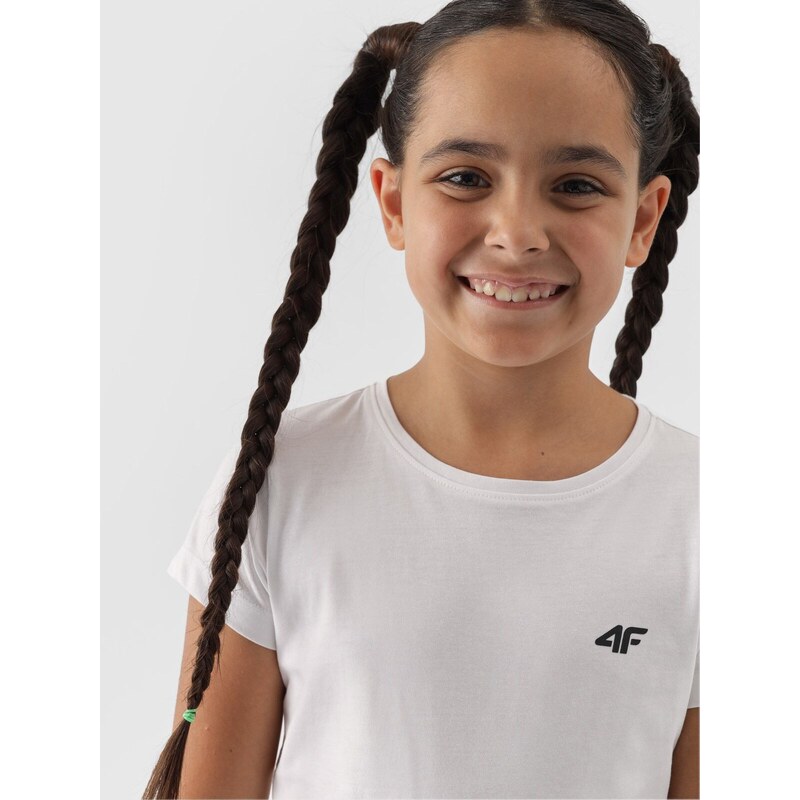 4F Dievčenské tričko bez potlače - biele