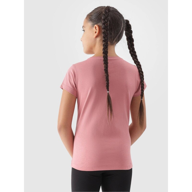 4F Dievčenské tričko bez potlače - svetloružové