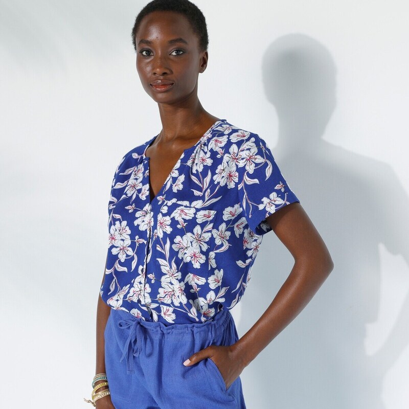 Prepínacia blúzka s potlačou kvetín tmavo modrá/biela 042 Blancheporte 48781665