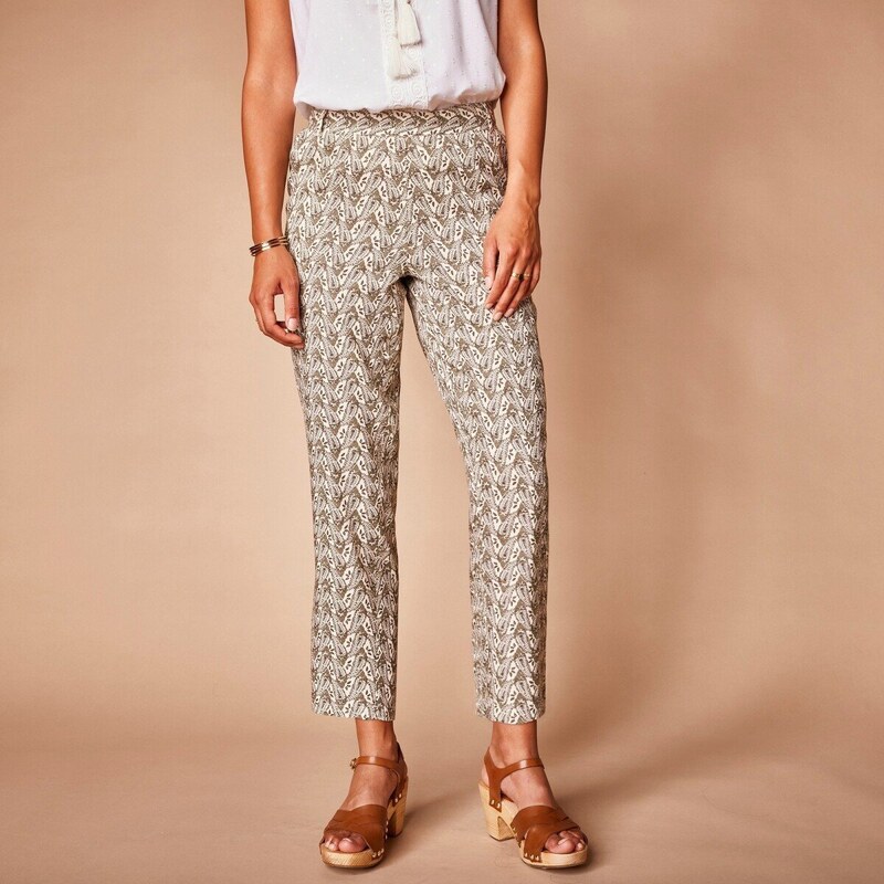 Splývavé 7/8 nohavice s potlačou khaki/béžová 040 Blancheporte 48781731