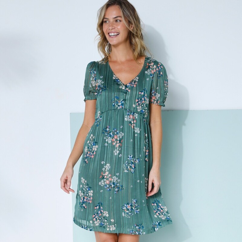 Krátke šaty s potlačou kvetín khaki/béžová 042 Blancheporte 48781744