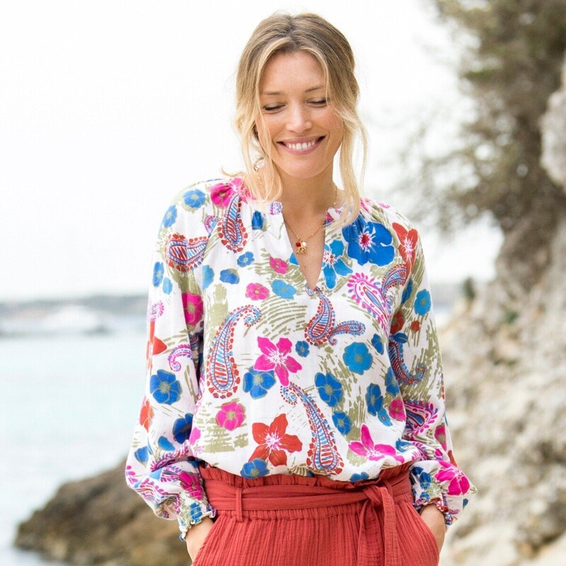 Blúzka s potlačou z mušelínu ražná/purpurová 042 Blancheporte 48781713