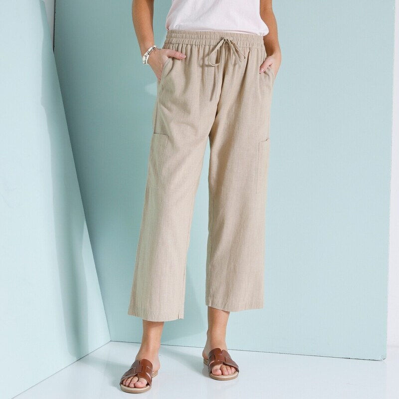 7/8 široké nohavice zo zmesi bavlny a ľanu béžová 052 Blancheporte 48781722