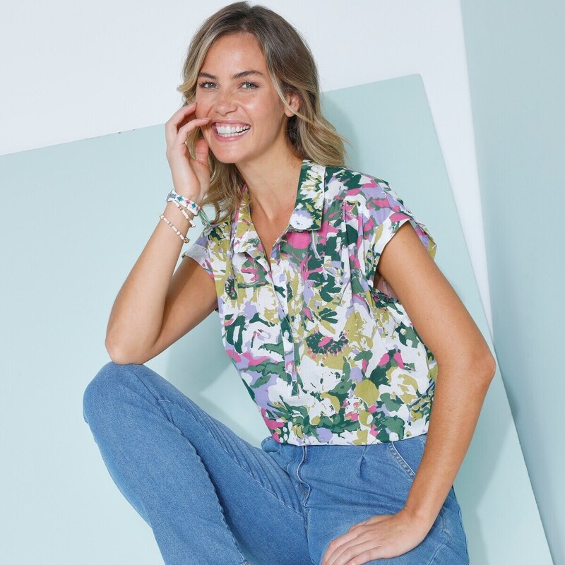 Blúzka s potlačou a ohrnutím ražná/zelená 036 Blancheporte 48781727