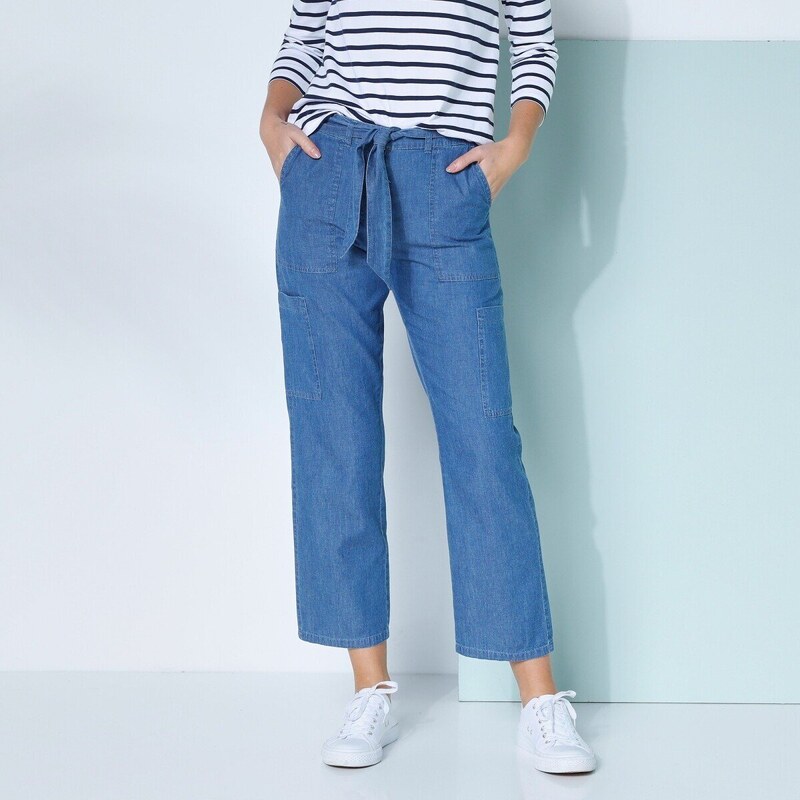 Džínsy cargo a odnímateľným opaskom modrá 042 Blancheporte 48781918