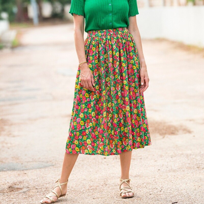 Midi sukňa s pružným pásom a potlačou zelená/koralová 044 Blancheporte 48781920