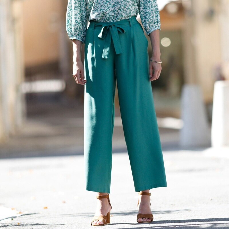 Široké skrátené nohavice po členky zelená 038 Blancheporte 48781785