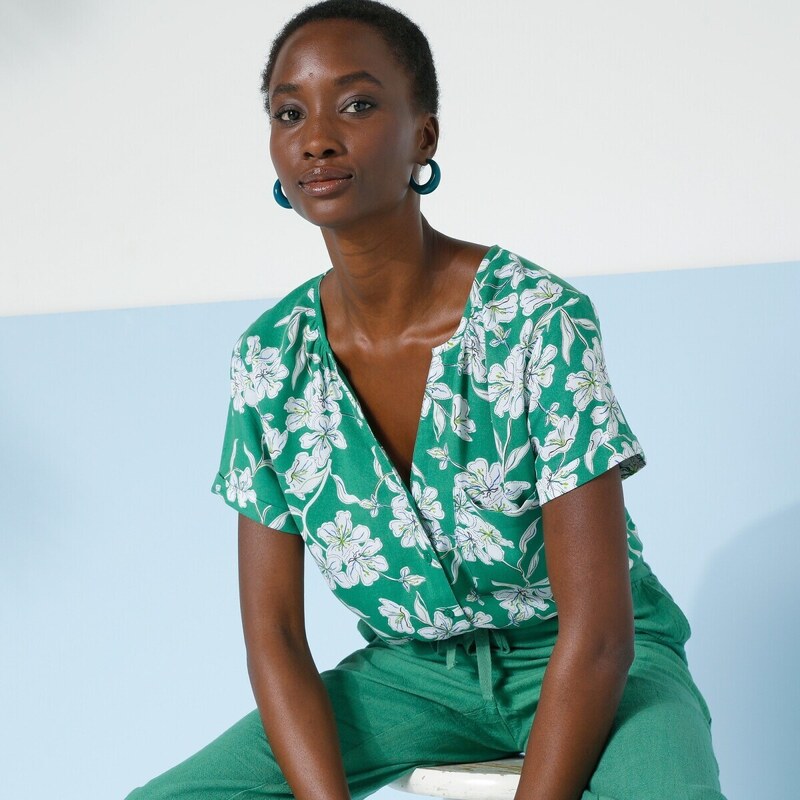 Prepínacia blúzka s potlačou kvetín zelená/biela 038 Blancheporte 48782032