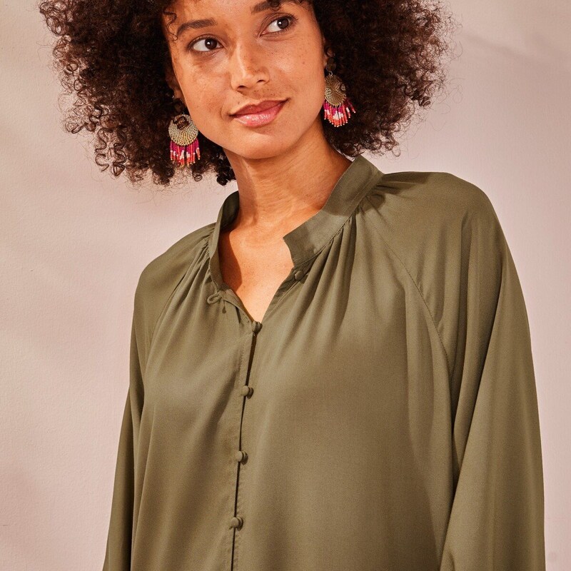 Blancheporte Jednofarebné košeľové šaty khaki 036