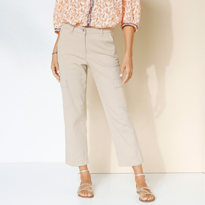 7/8 nohavice zo strečového twilu s vreckami béžová 038 Blancheporte 48781975