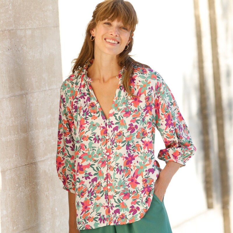 Košeľová blúzka s potlačou z recyklovaného polyesteru ražná/ružová 040 48782117