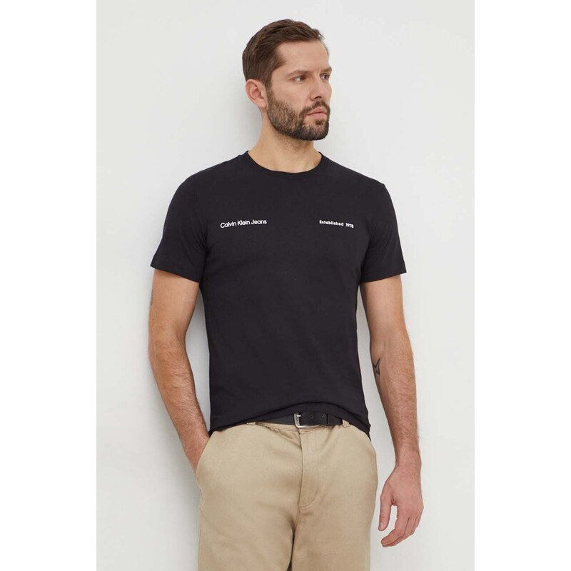 Bavlnené tričko Calvin Klein Jeans pánsky,čierna farba,s potlačou,J30J325489
