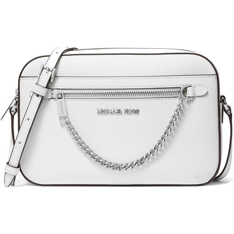 Michael Kors Jet Set Large Saffiano Leather Crossbody Bag White Silver 63717774