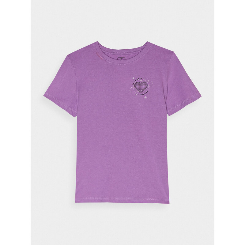 4F Dievčenské tričko s potlačou - fialové