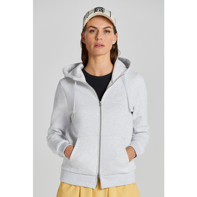 MIKINA GANT REG TONAL SHIELD ZIP HOODIE PALE GREY MELANGE 48836815
