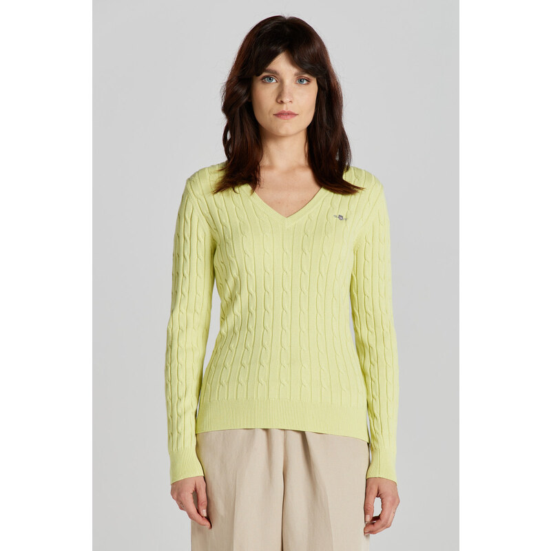 SVETER GANT STRETCH COTTON CABLE V-NECK PASTEL LIME 48836847