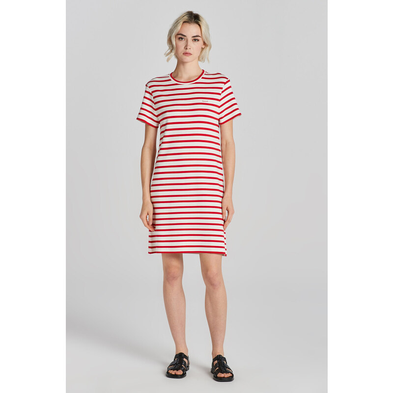 ŠATY GANT STRIPED SS T-SHIRT DRESS BRIGHT RED 48836983