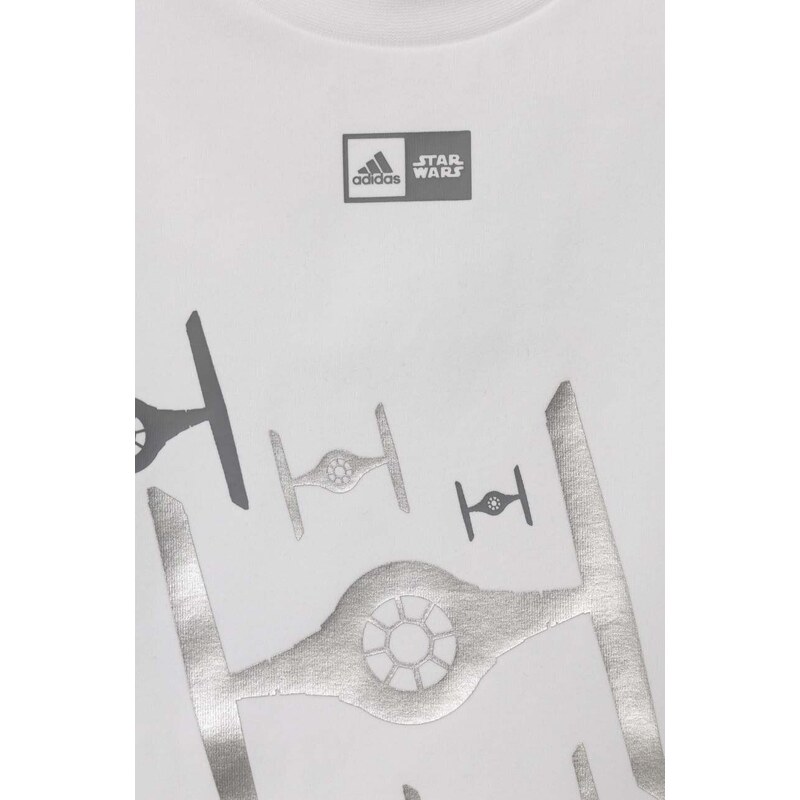 Detské tričko adidas x Star Wars biela farba, s potlačou