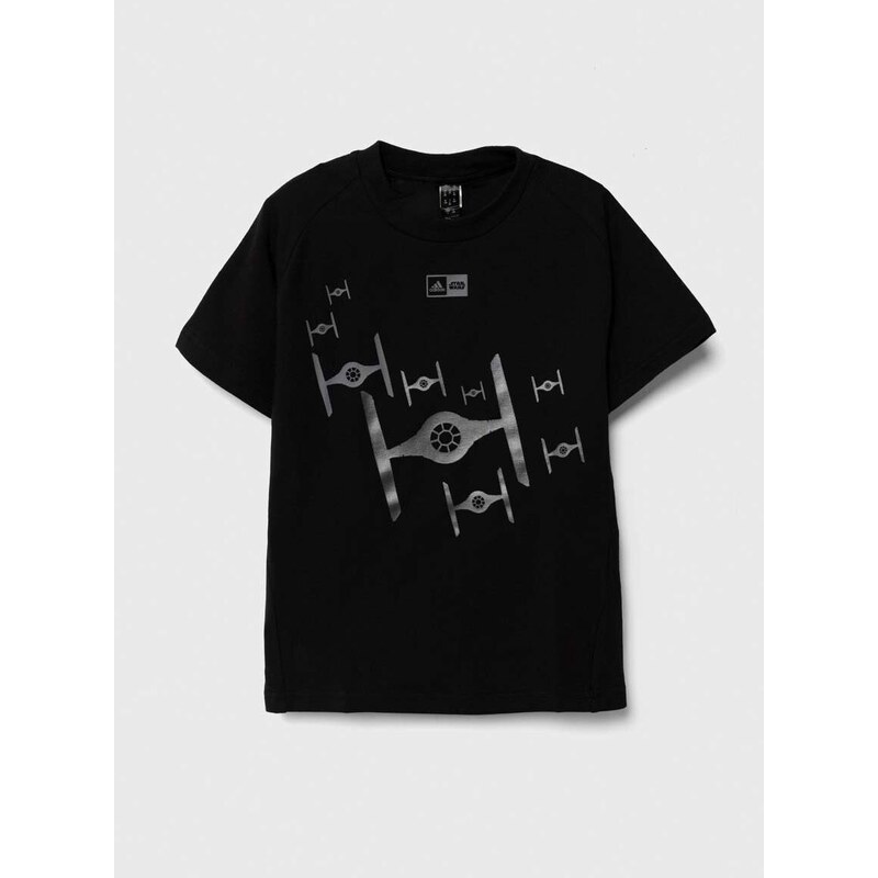 Detské tričko adidas x Star Wars čierna farba, s potlačou