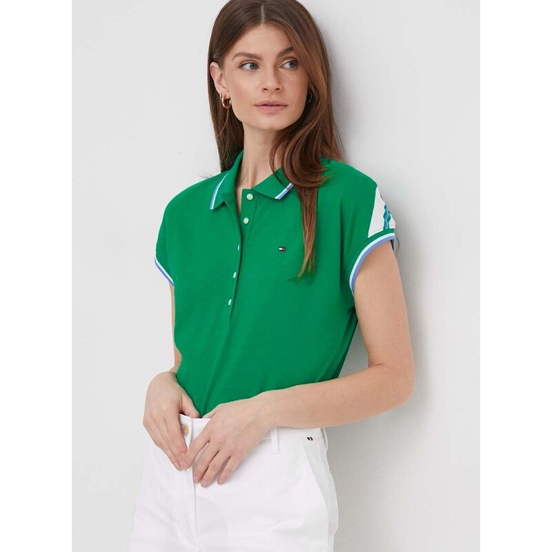 Polo tričko Tommy Hilfiger dámsky,zelená farba,WW0WW41285