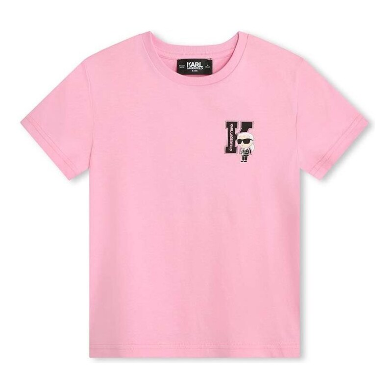 Detské bavlnené tričko Karl Lagerfeld ružová farba, s potlačou