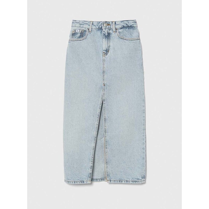 Dievčenská rifľová sukňa Calvin Klein Jeans maxi, rovný strih