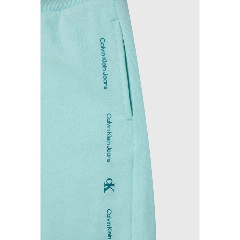 Detské bavlnené šortky Calvin Klein Jeans tyrkysová farba, nastaviteľný pás
