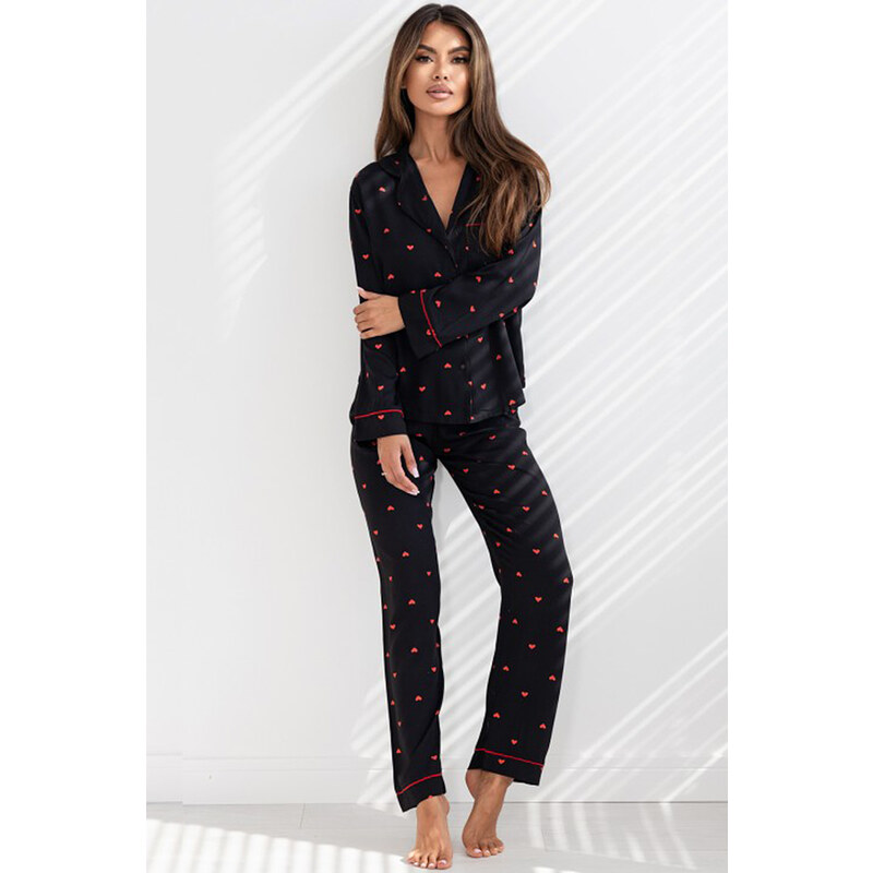 Sensis Luxusné dámske pyžamo na gombíky Rolling In Love, Farba čierna 48842532