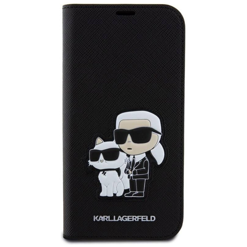 iPhone 15 Karl Lagerfeld PU Saffiano Karl and Choupette NFT Book Case schwarz KLBKP15SSANKCPK